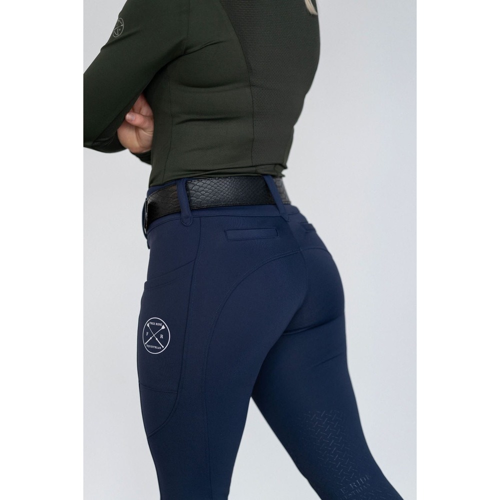 Free Ride Equestrian Breeches Navy Full Seat Grip Pockets Zip XXS Horse Leggings - Picture 7 of 10